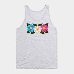 Three Flowers: Blue, White, Pink Tank Top